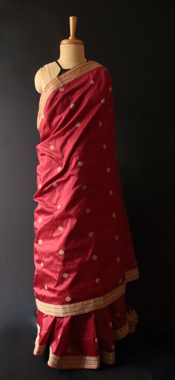 Deep Maroon Handloom Silk Saree from Assam -Made To Order