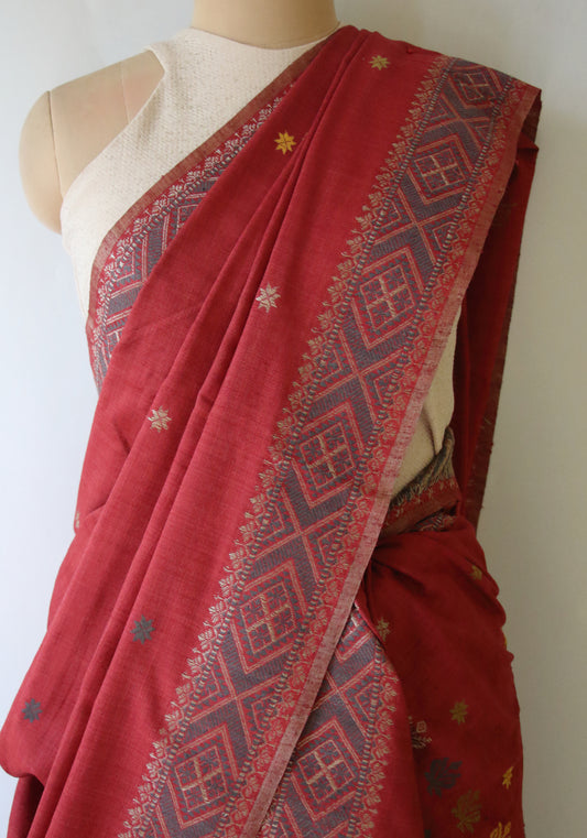 Maroon Narural Dyed Eri Silk Mekhela Chador Set