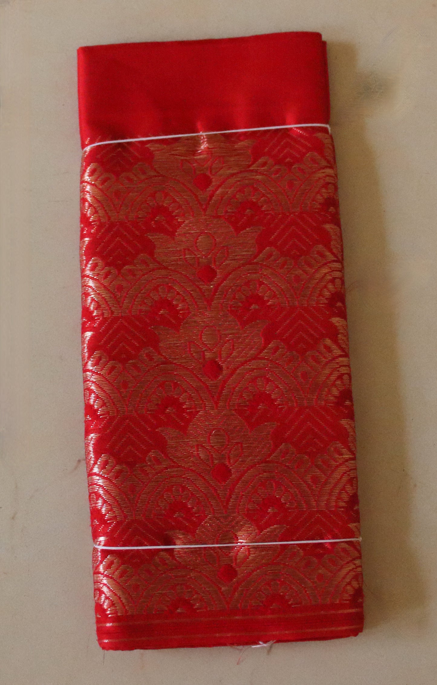 Red Handloom Mulberry Silk Mekhla Chador Set