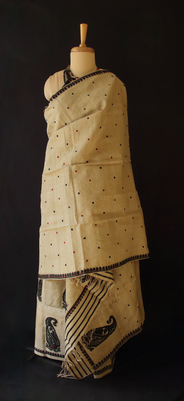 Authentic Muga Silk Traditional Design Mekhela Chador Set from Assam- Made To Order