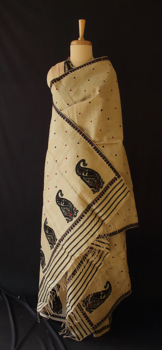Authentic Muga Silk Traditional Design Mekhela Chador Set from Assam- Made To Order