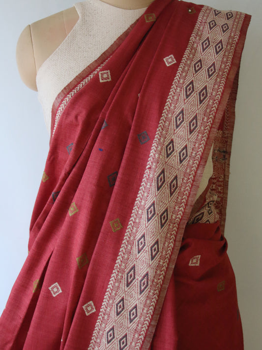 Natural Dyed Maroon Handloom Eri Silk Sari from Assam