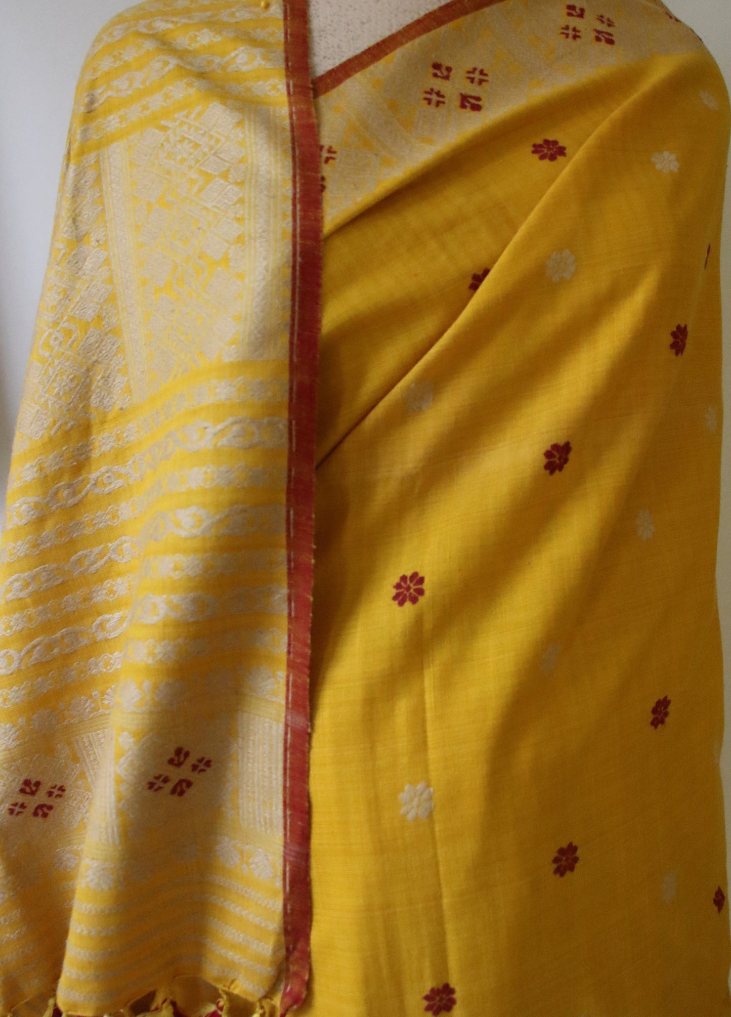 Natural Dyed Yellow Handloom Eri Silk Sari from Assam