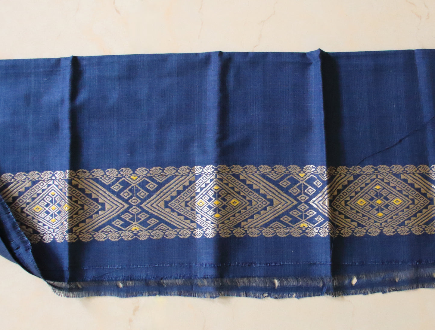 Natural Dyed Indigo Handloom Eri Silk Sari from Assam