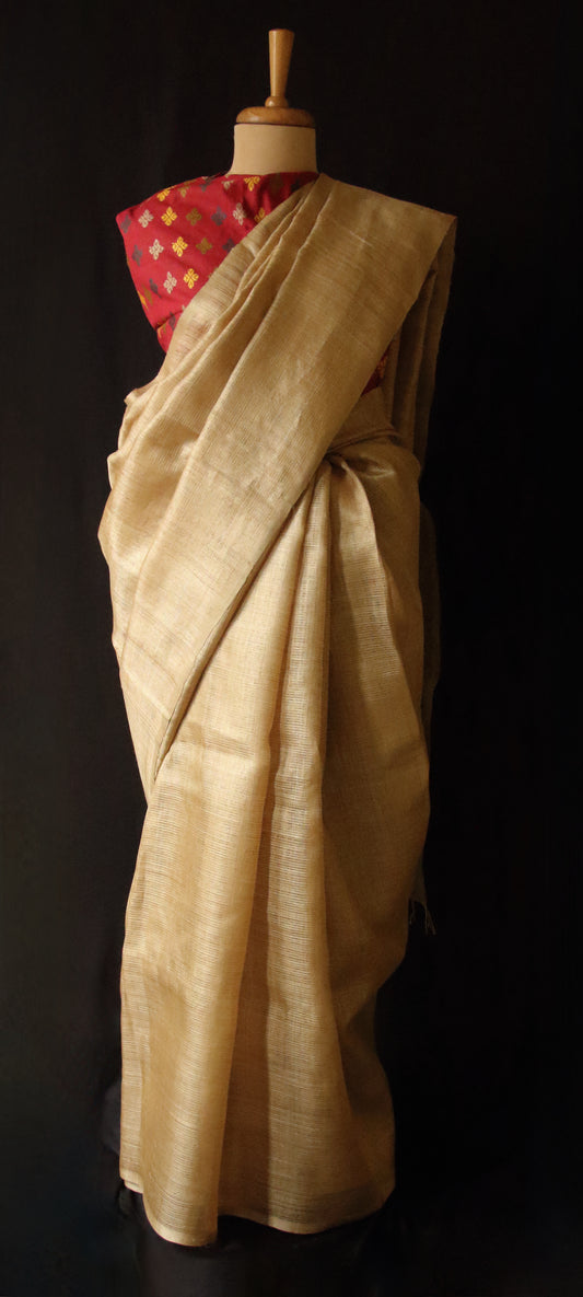 Luxurious Golden Plain Muga Silk Saree from Assam