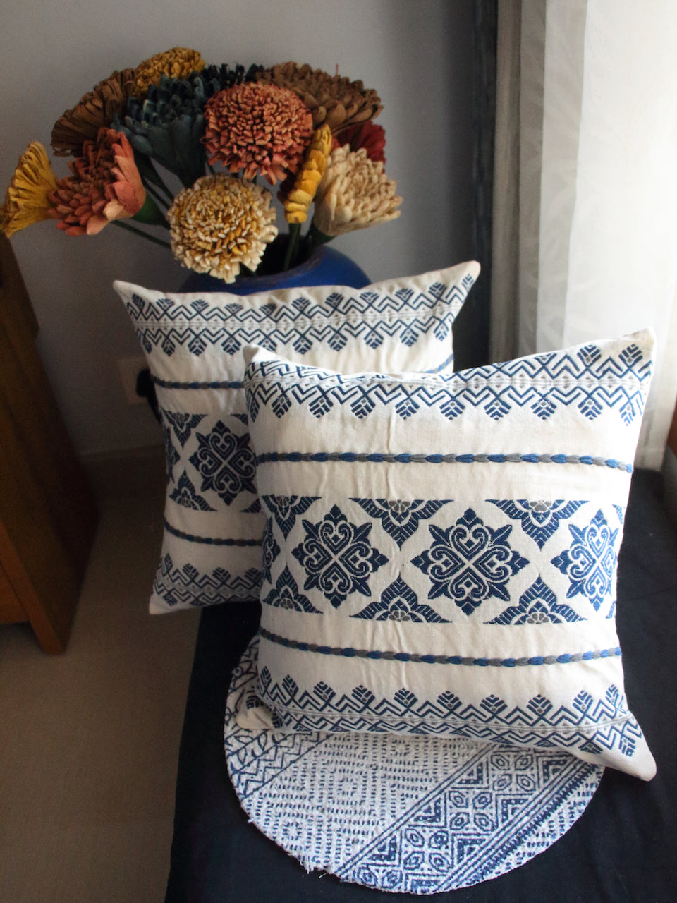 Cotton Cushion Covers in Natural dyed Indigo.
