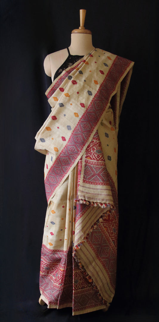 Authentic Muga Silk Traditional Design Mekhela Chador Set from Assam - Order Only