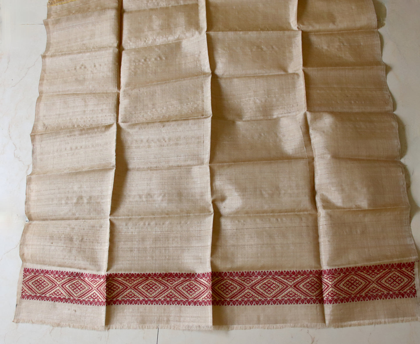 Authentic Muga Silk Traditional Design Mekhela Chador Set from Assam