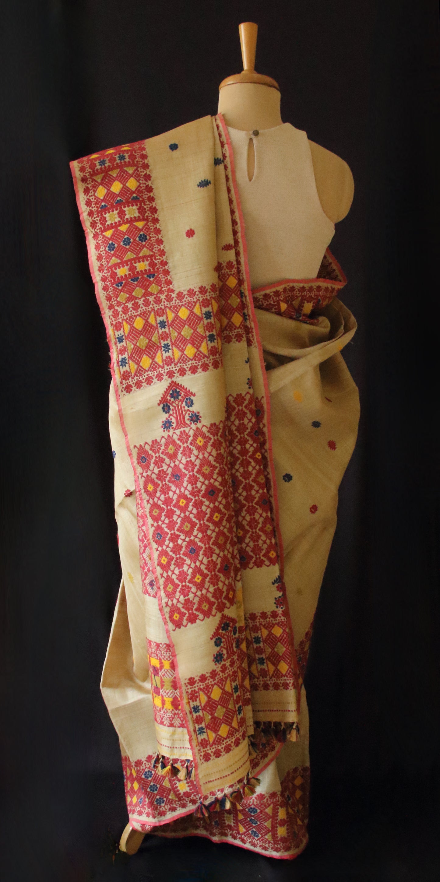 Muga Silk Saree with natural dyed Eri Silk motifs from Assam