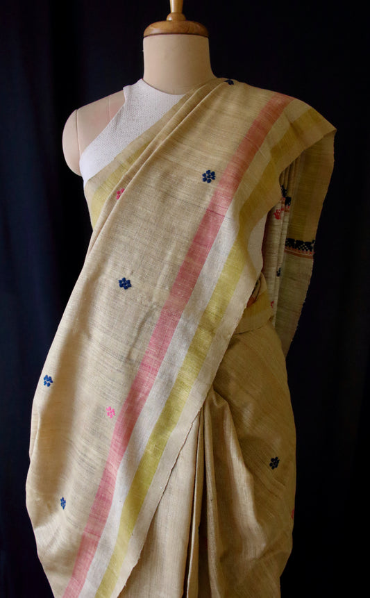 Handwoven Natural Dyed Eri Silk Sari from Assam