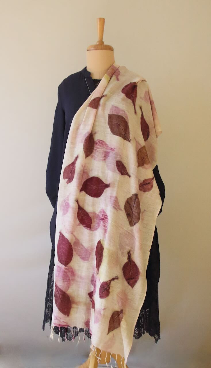 Eco Printed Handwoven Eri Silk Scarf / Muffler from Assam