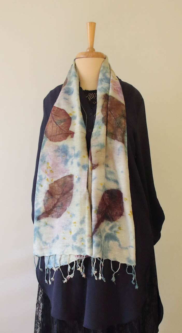 Eco Printed Handwoven Eri Silk Scarf / Muffler from Assam