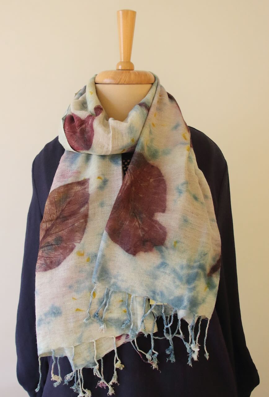 Eco Printed Handwoven Eri Silk Scarf / Muffler from Assam