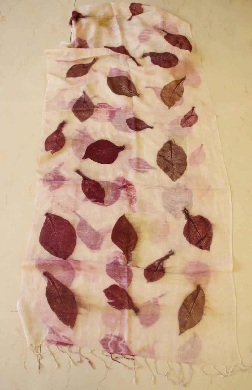 Eco Printed Handwoven Eri Silk Scarf / Muffler from Assam