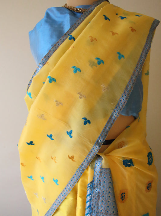 Yellow Mulberry Silk Mekhla Chador Set