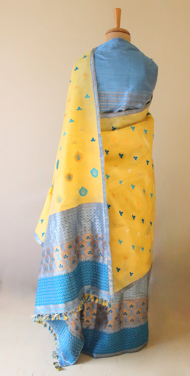 Yellow Mulberry Silk Mekhla Chador Set