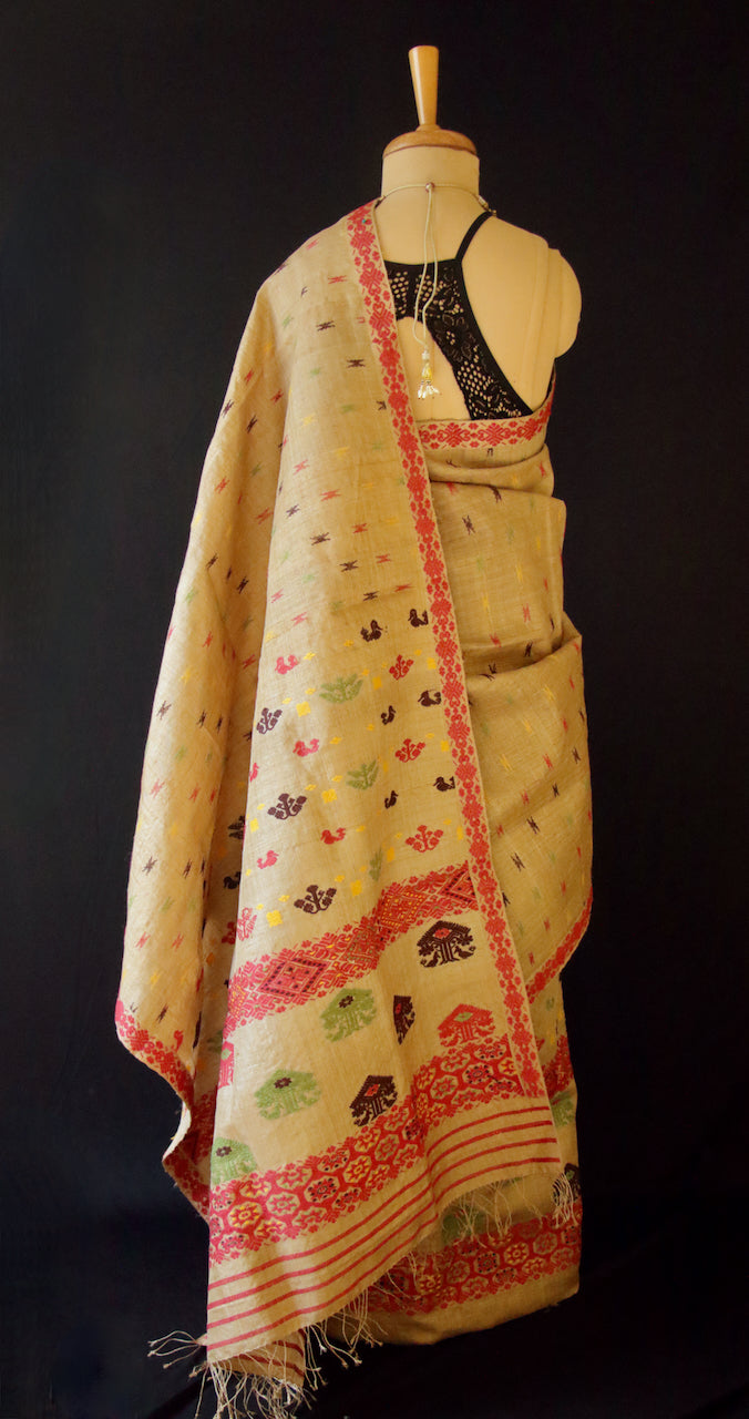 Authentic Muga Silk Traditional Design Mekhela Chador Set