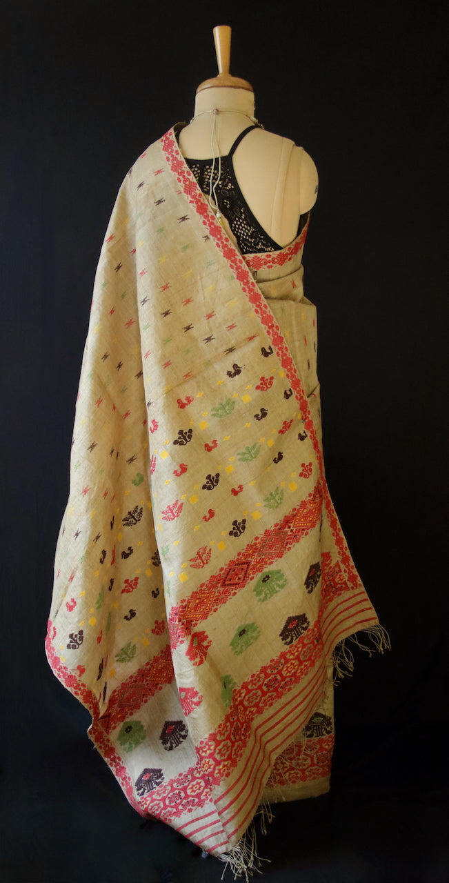Authentic Muga Silk Traditional Design Mekhela Chador Set