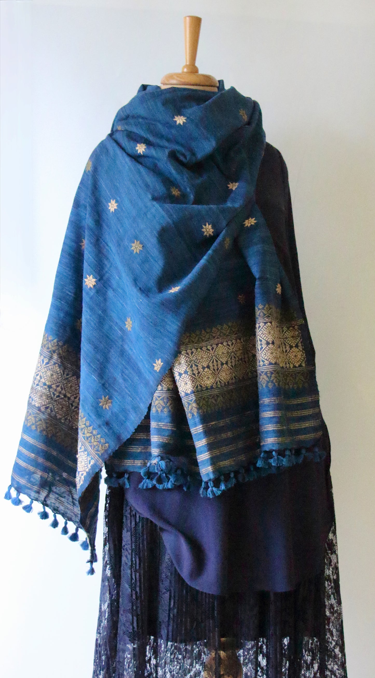 Handwoven Indigo Natural Dyed Hand Spun Eri Silk Shawl From Assam
