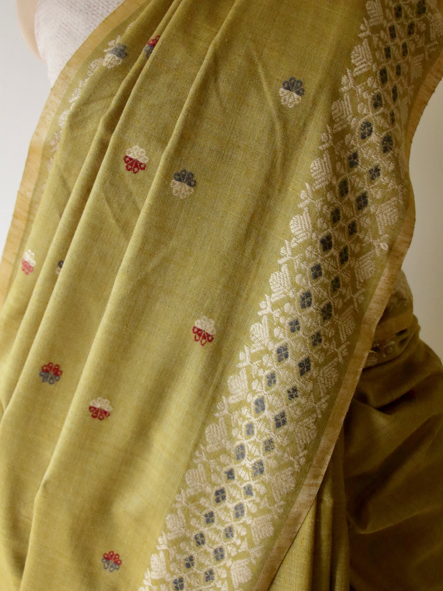 Natural Dyed Soft Green Eri Silk Sari from Assam