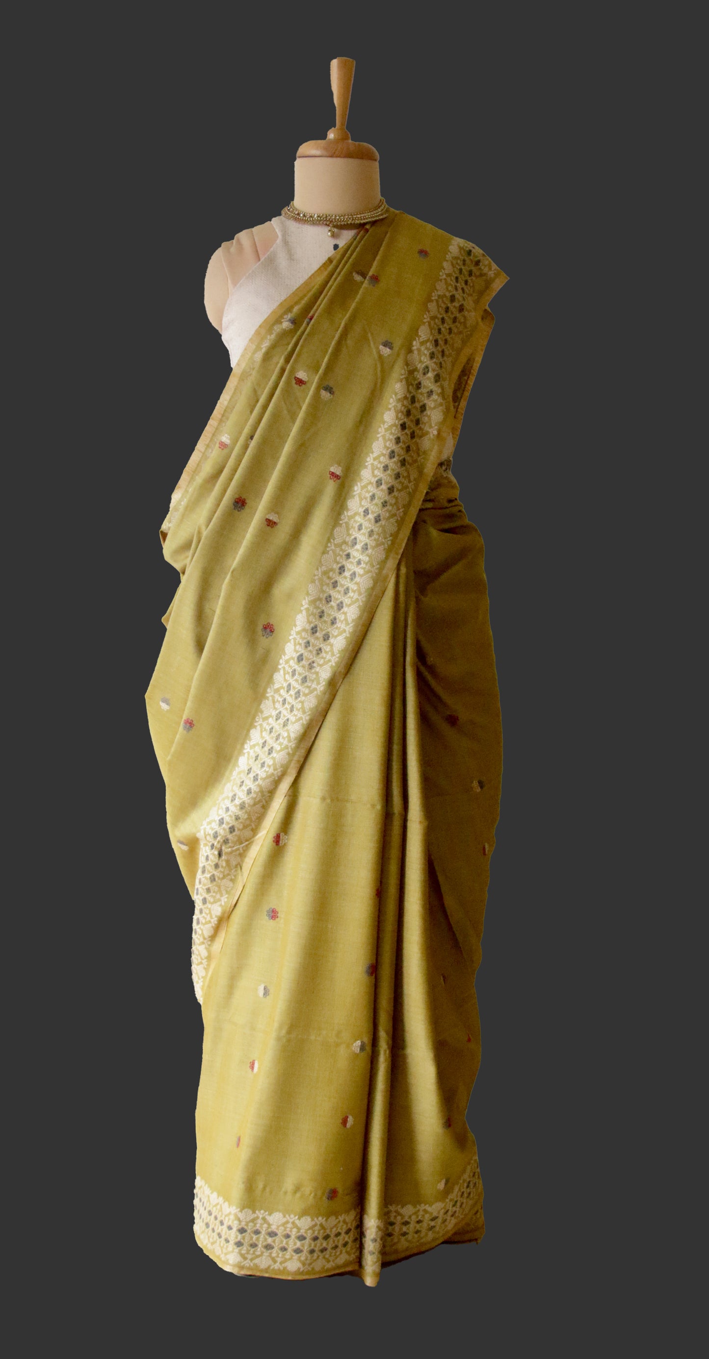 Natural Dyed Soft Green Eri Silk Sari from Assam