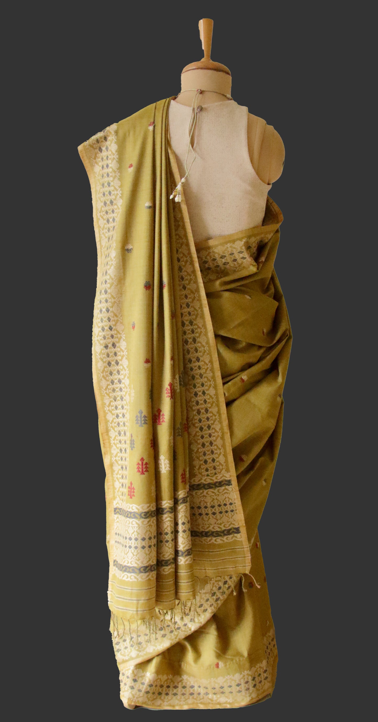 Natural Dyed Soft Green Eri Silk Sari from Assam