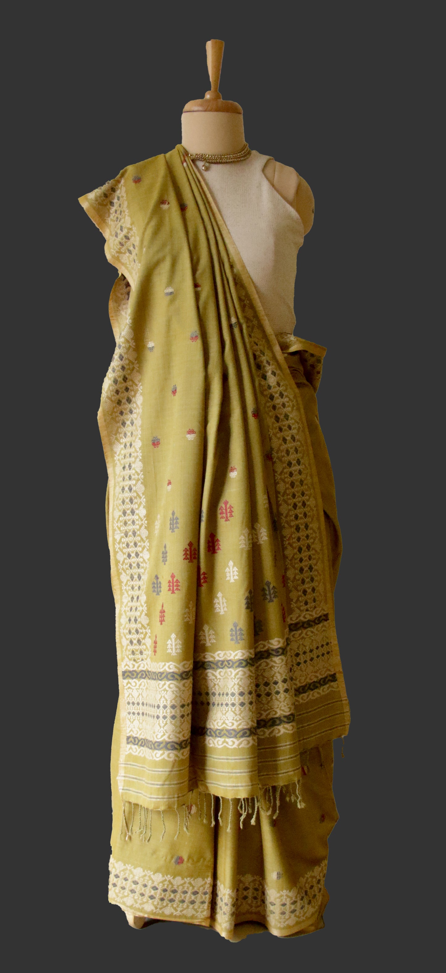 Natural Dyed Soft Green Eri Silk Sari from Assam