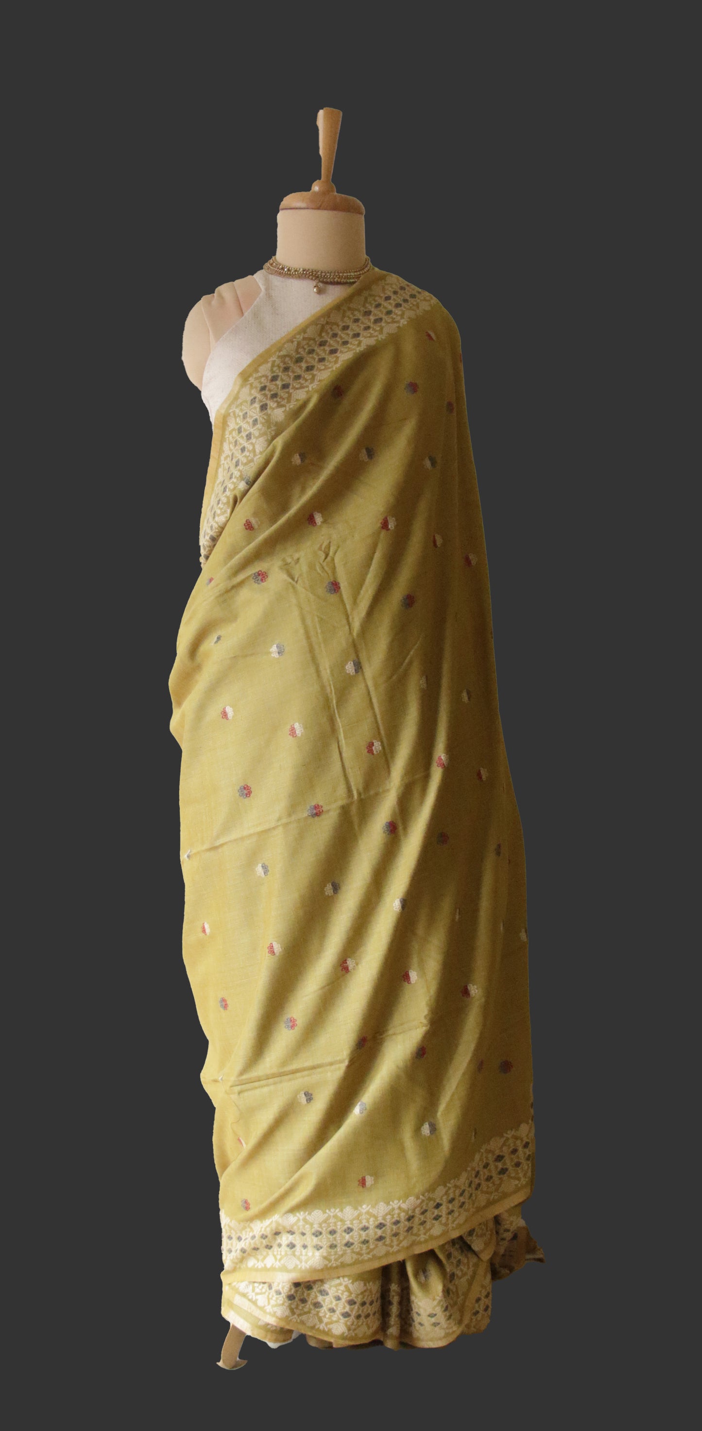 Natural Dyed Soft Green Eri Silk Sari from Assam