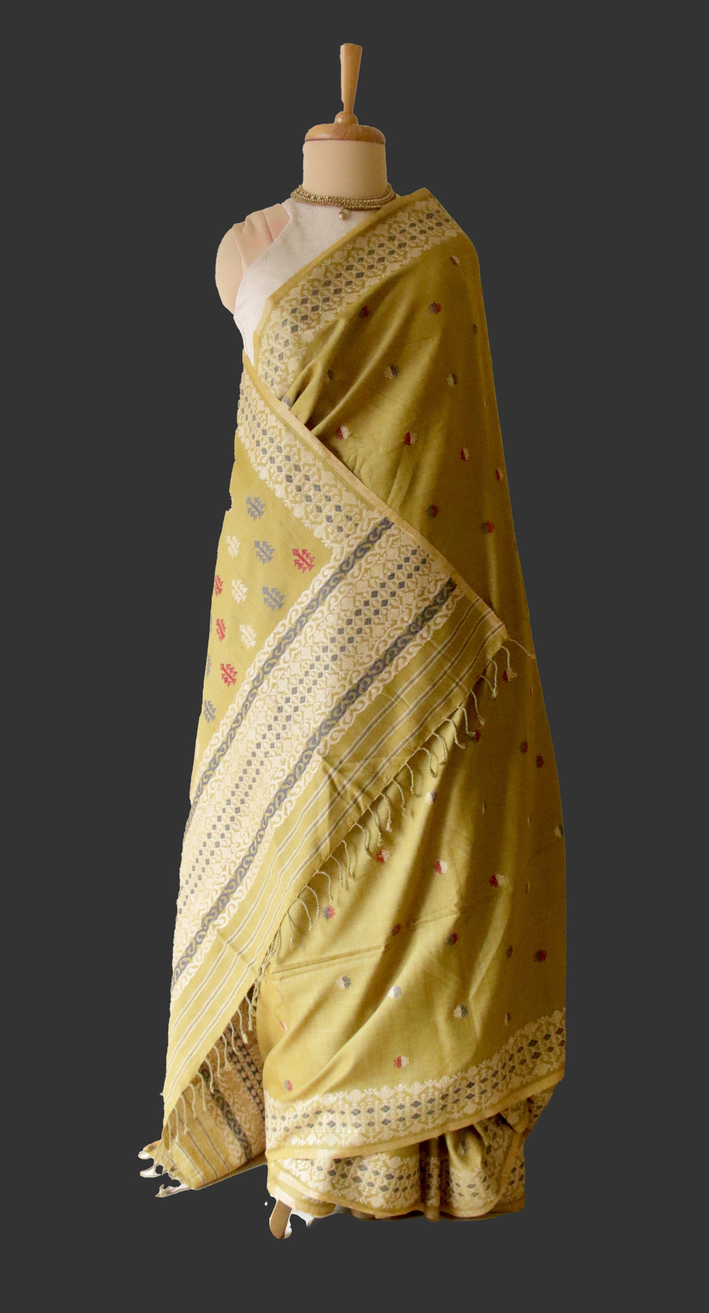 Natural Dyed Soft Green Eri Silk Sari from Assam
