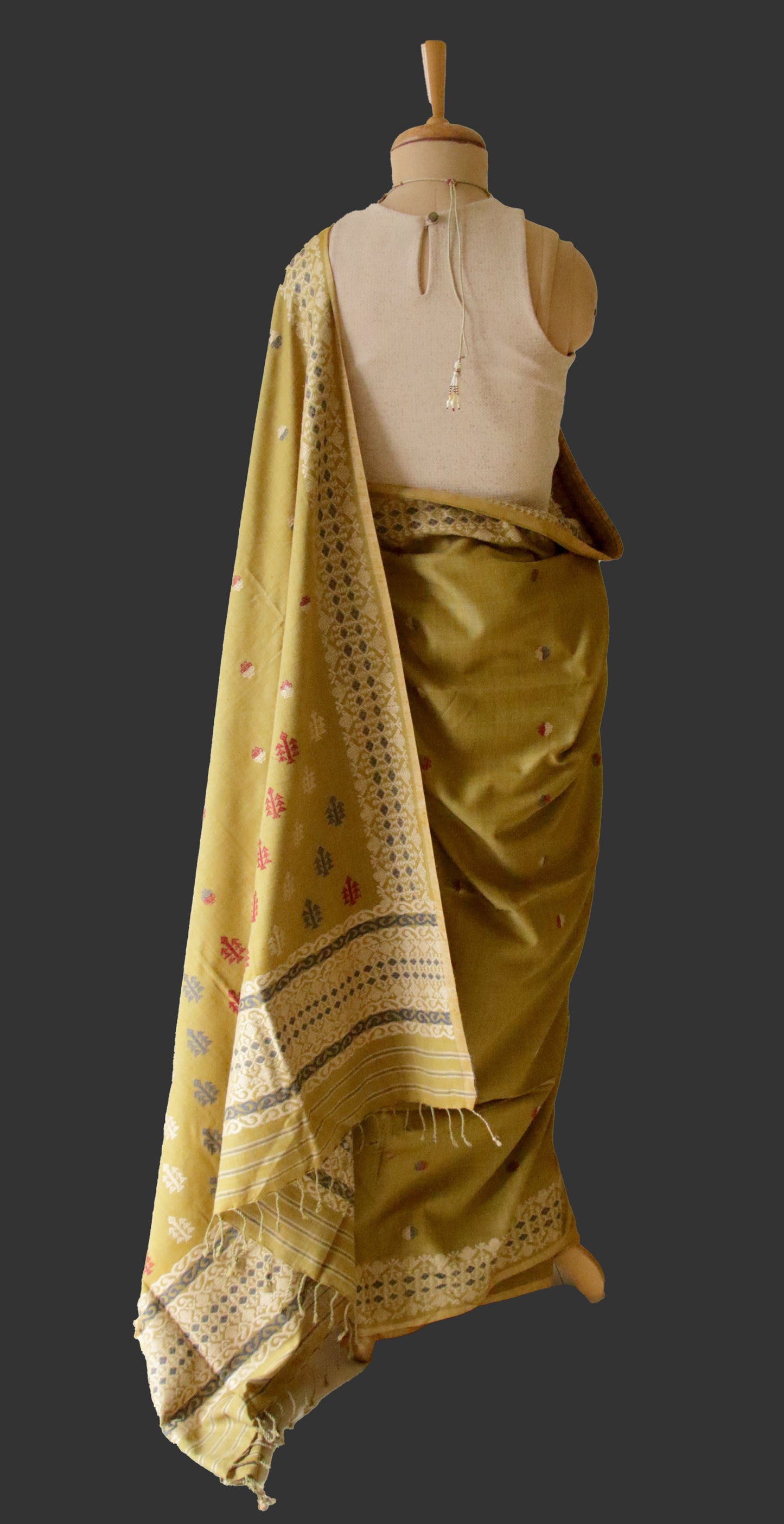 Natural Dyed Soft Green Eri Silk Sari from Assam