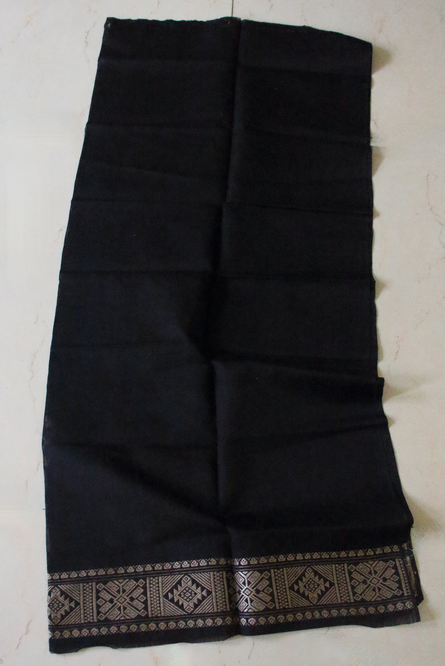Dark Grey Cotton Silk Handloom Mekhela Chador Set from Assam