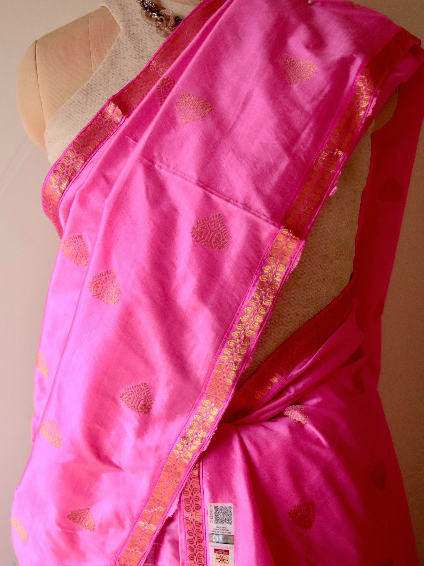 Bright Pink Mulberry Silk Mekhela Chador Set