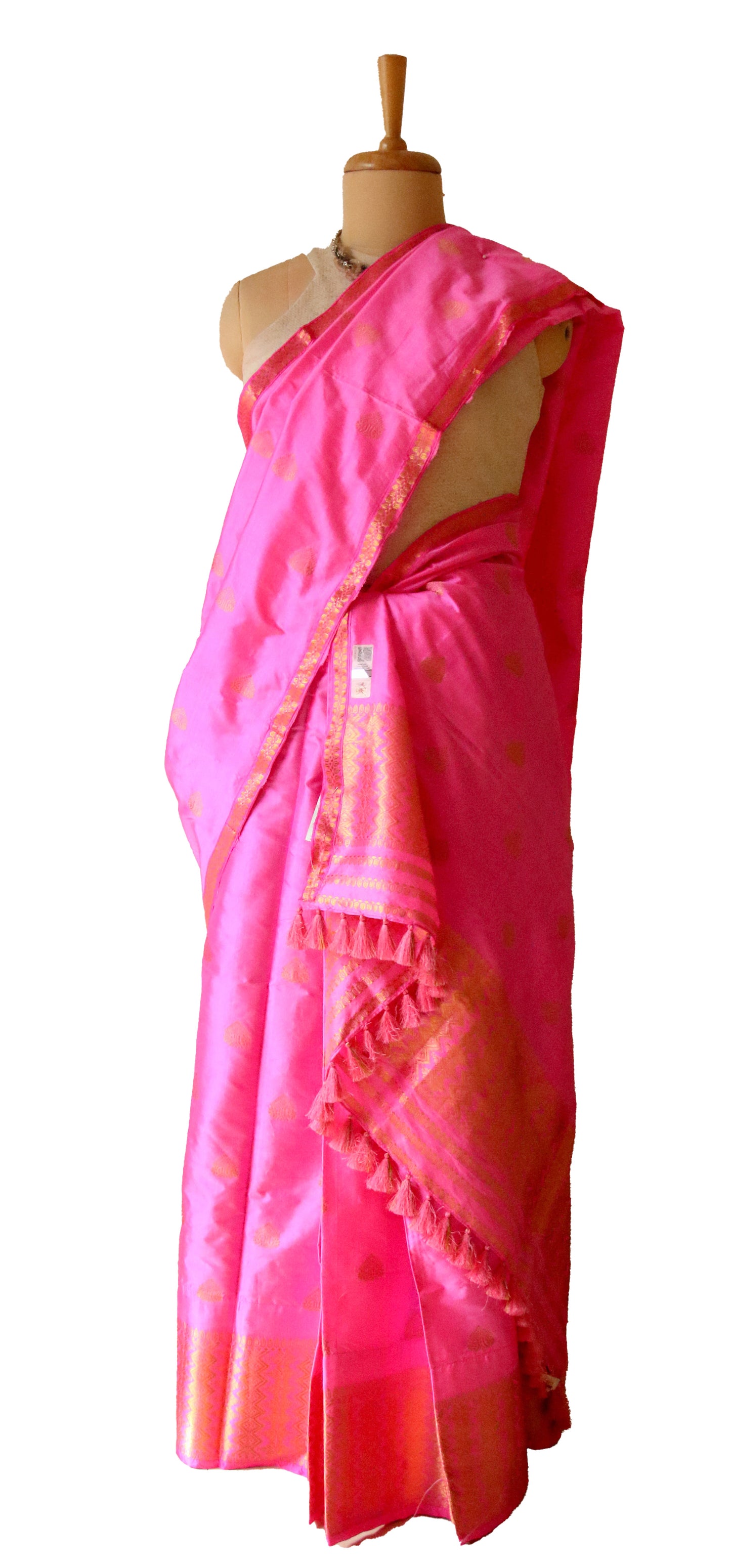 Bright Pink Mulberry Silk Mekhela Chador Set