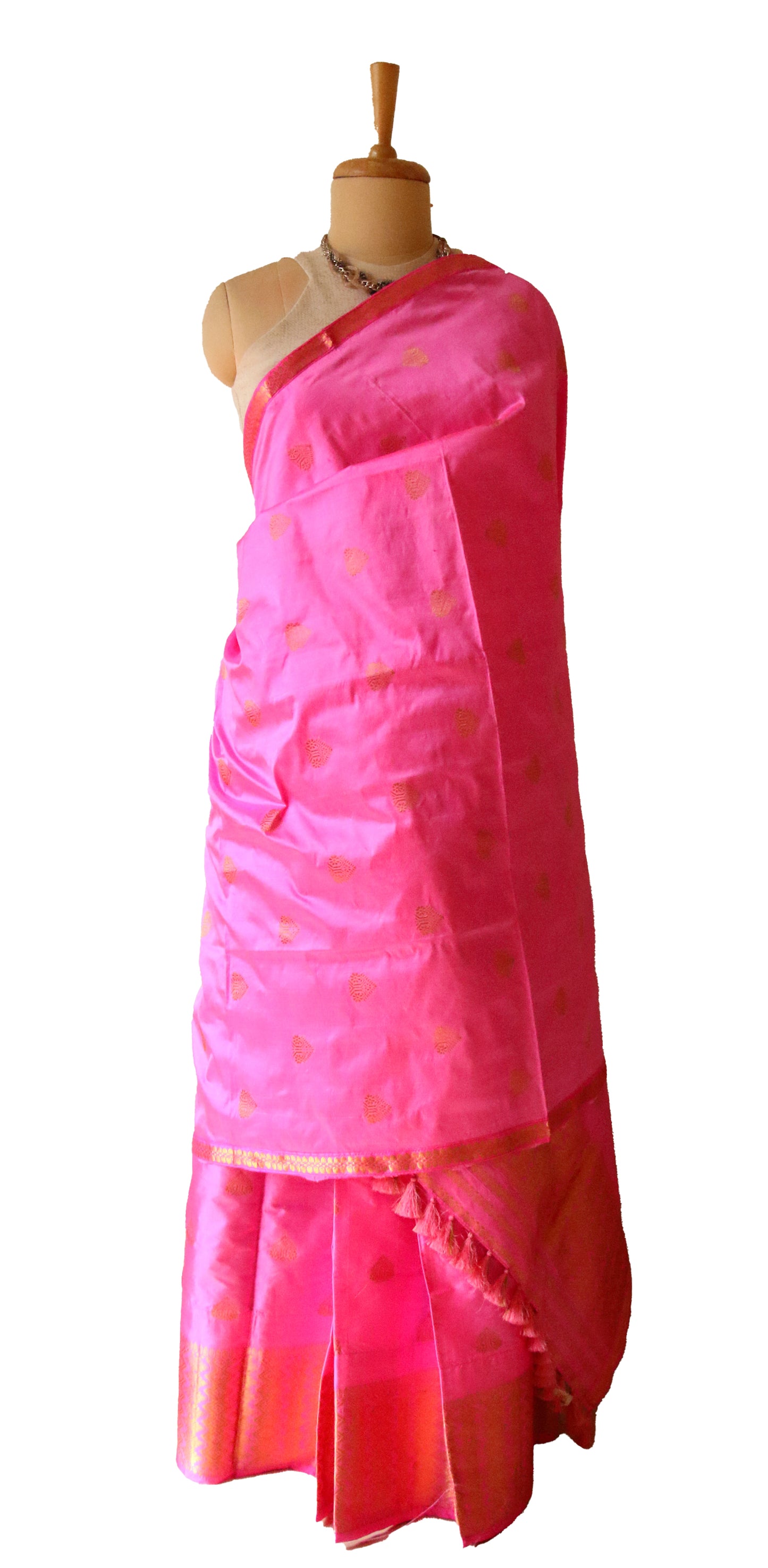 Bright Pink Mulberry Silk Mekhela Chador Set