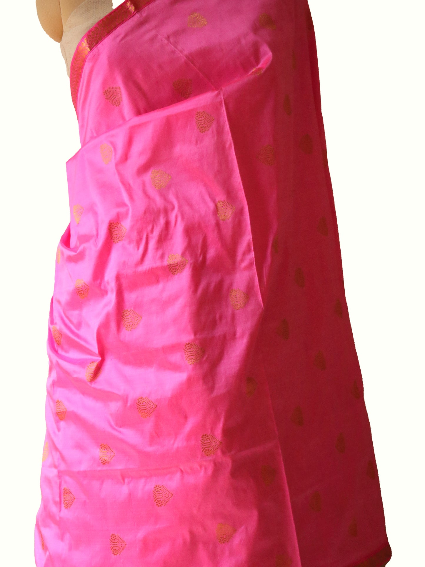 Bright Pink Mulberry Silk Mekhela Chador Set