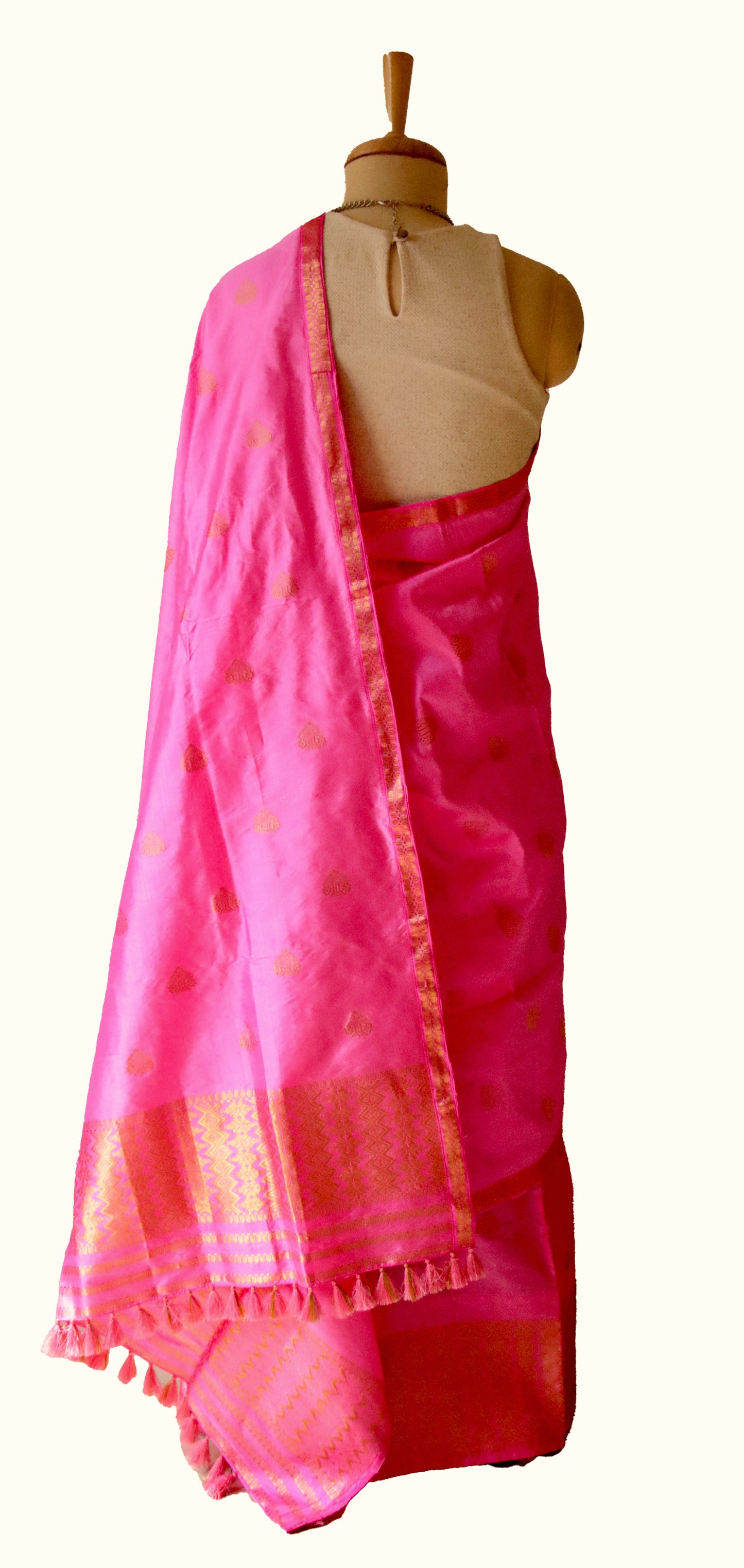 Bright Pink Mulberry Silk Mekhela Chador Set