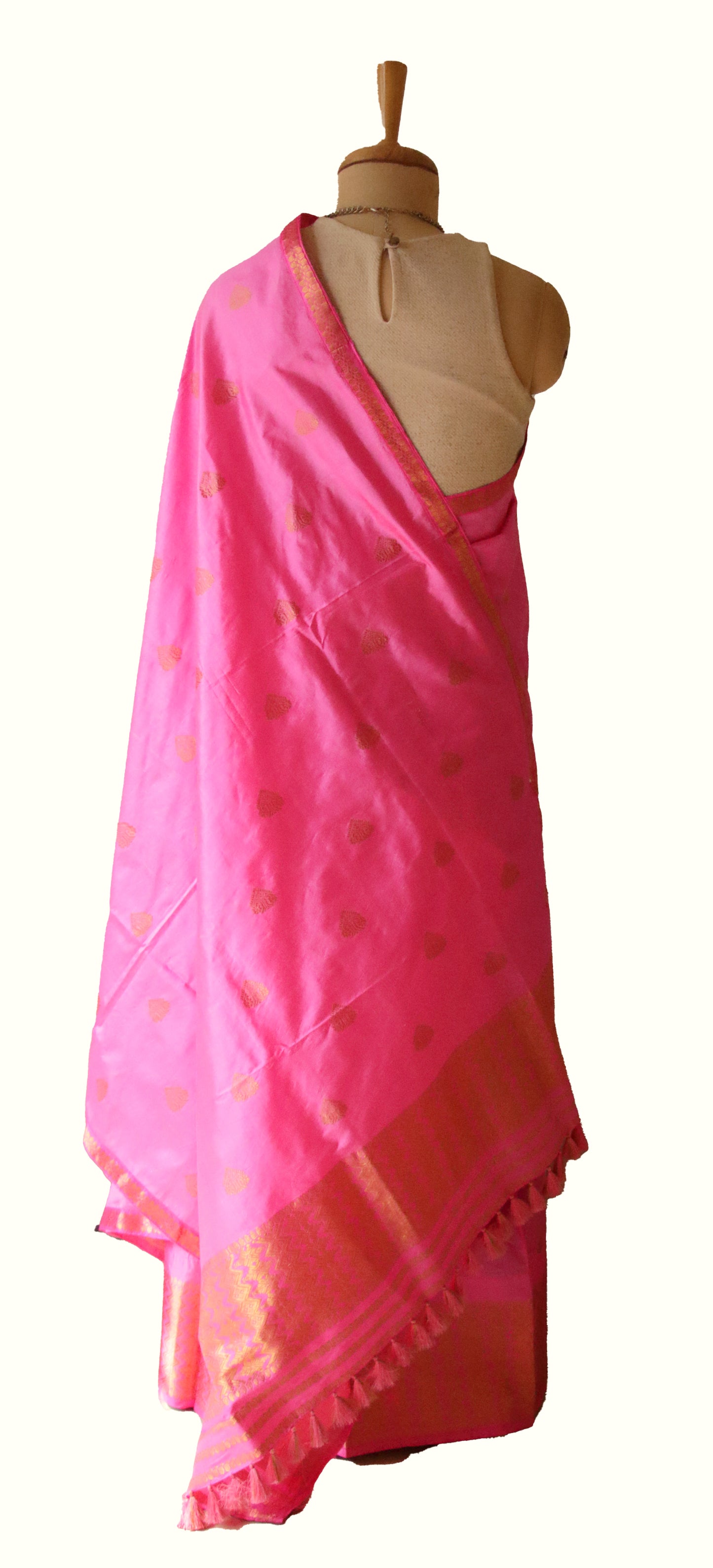 Bright Pink Mulberry Silk Mekhela Chador Set