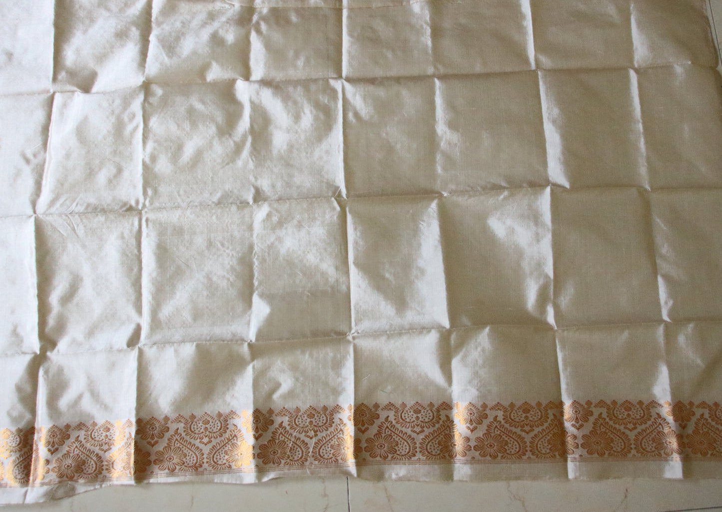 Soft Beige With Full Zari Work Handloom Silk Saree from Assam