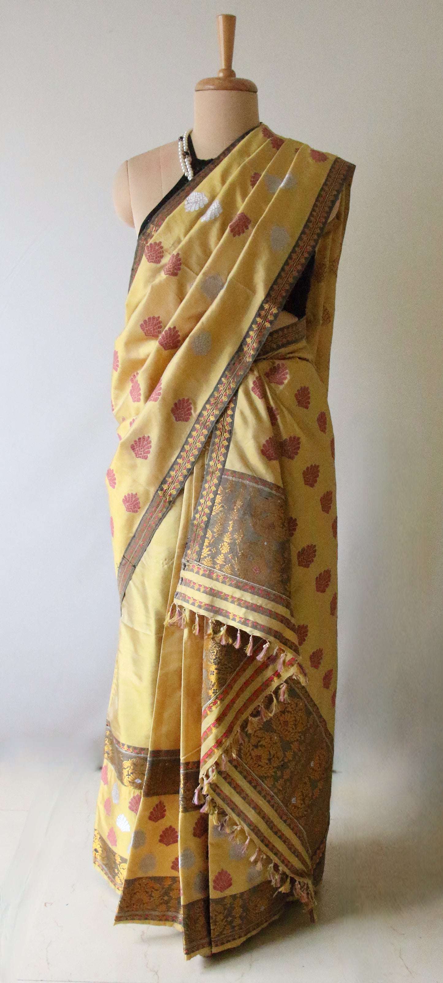 Mud Yellow Colour  Mulberry Silk Mekhela Chador Set