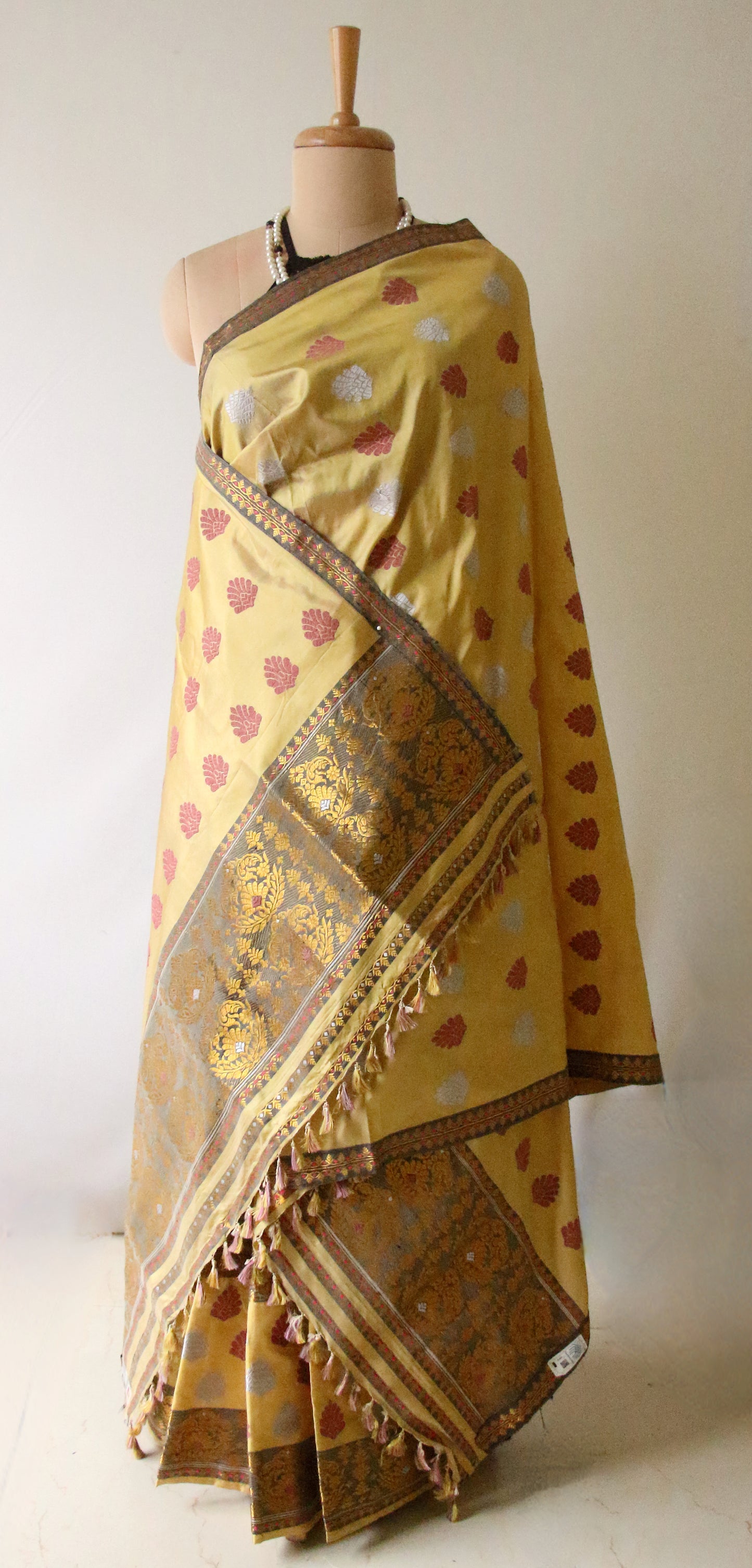 Mud Yellow Colour  Mulberry Silk Mekhela Chador Set