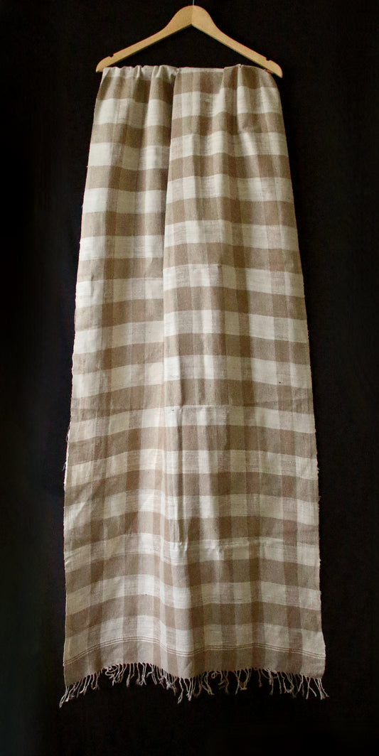 Handloom Check Pattern Eri & Muga Ghicha Silk Shawl from Assam