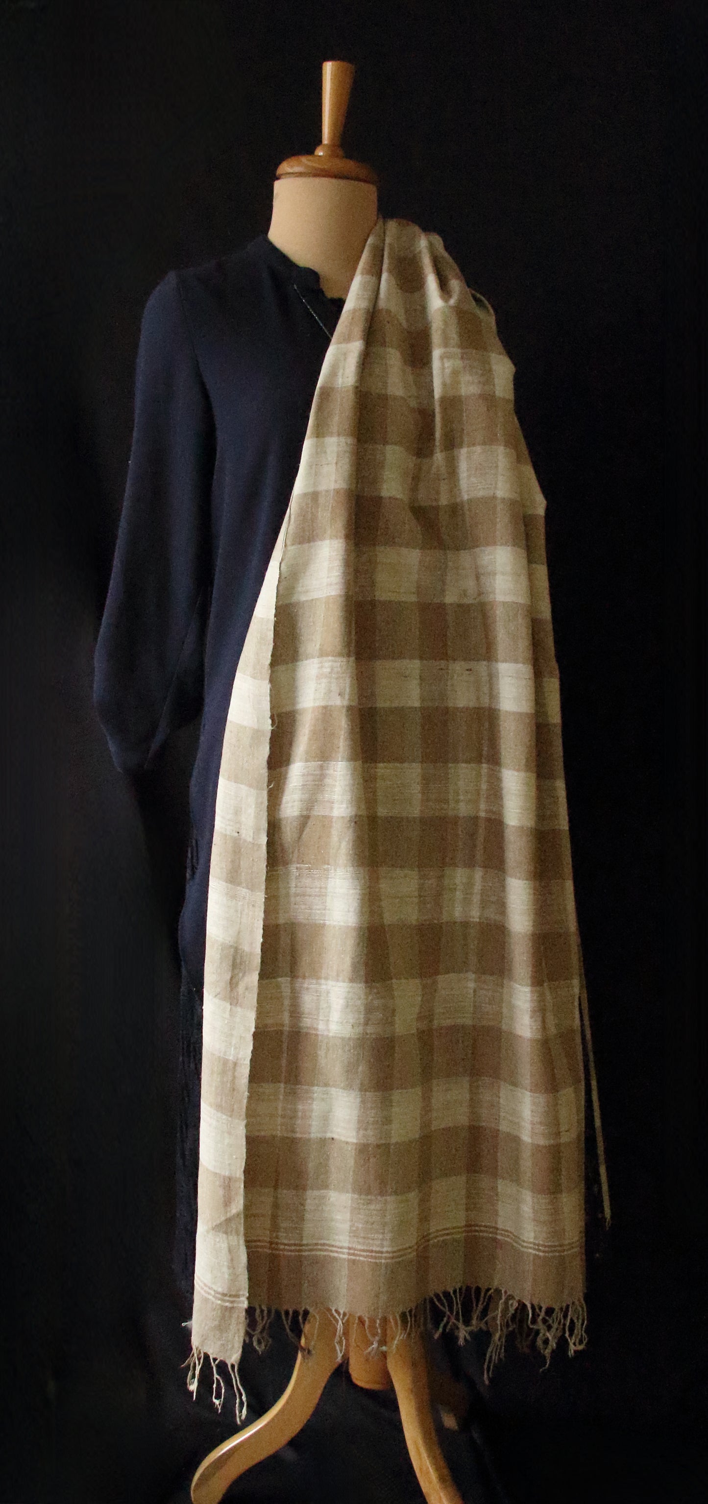 Handloom Check Pattern Eri & Muga Ghicha Silk Shawl from Assam