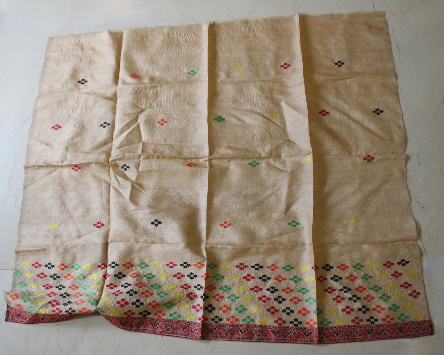Handloom Tassar Silk Sari with traditional motifs from Assam