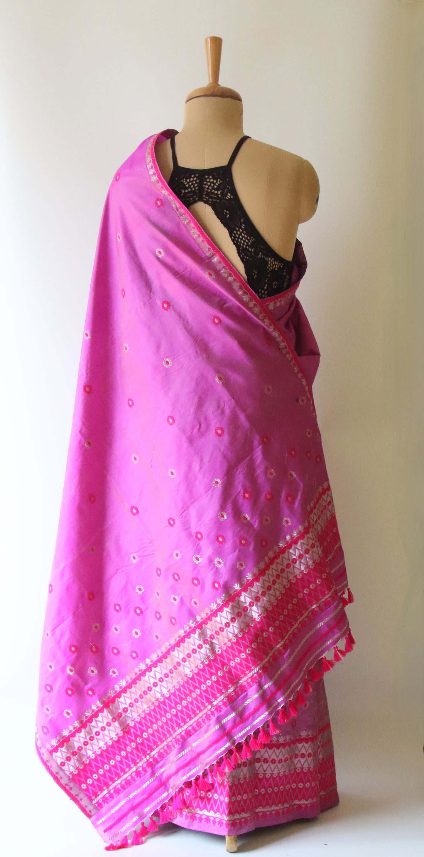 Pink Purple Mulberry Silk Mekhela Chador Set