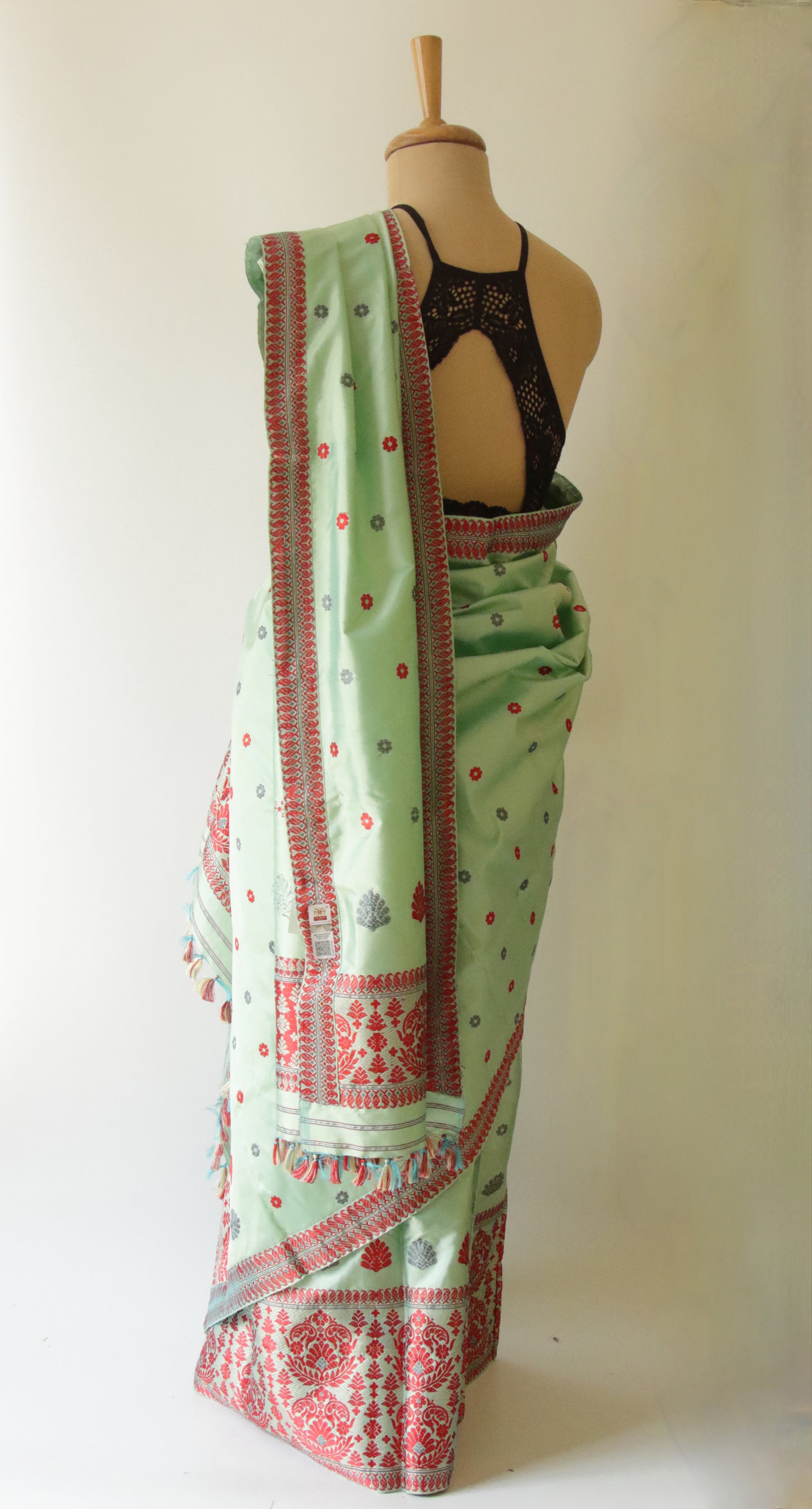 Soft Green  Mulberry Silk Mekhela Chador Set from Assam