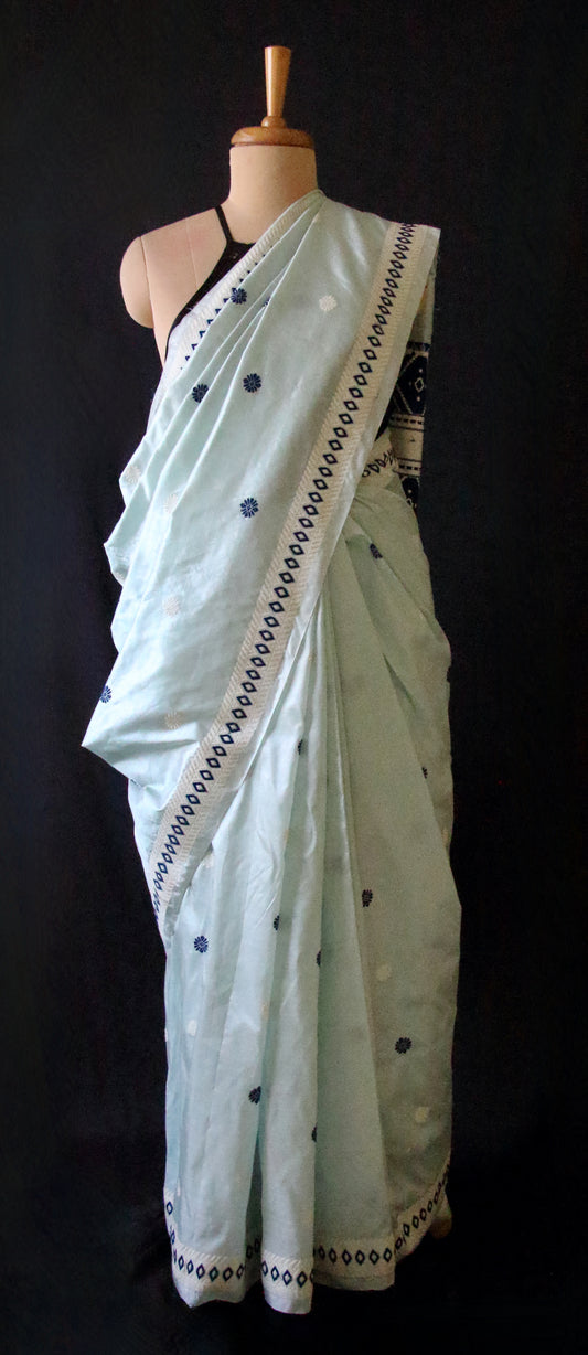 Soft Blue Colour Handloom Mulberry Silk Saree from Assam