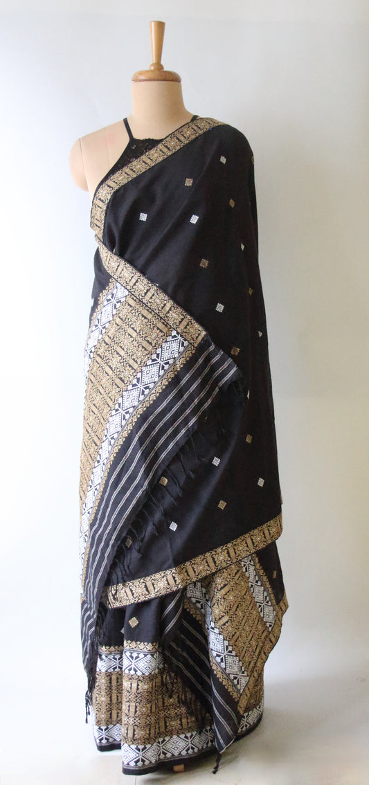 Natural Dyed Cotton Handloom Mekhela Chador Set from Assam