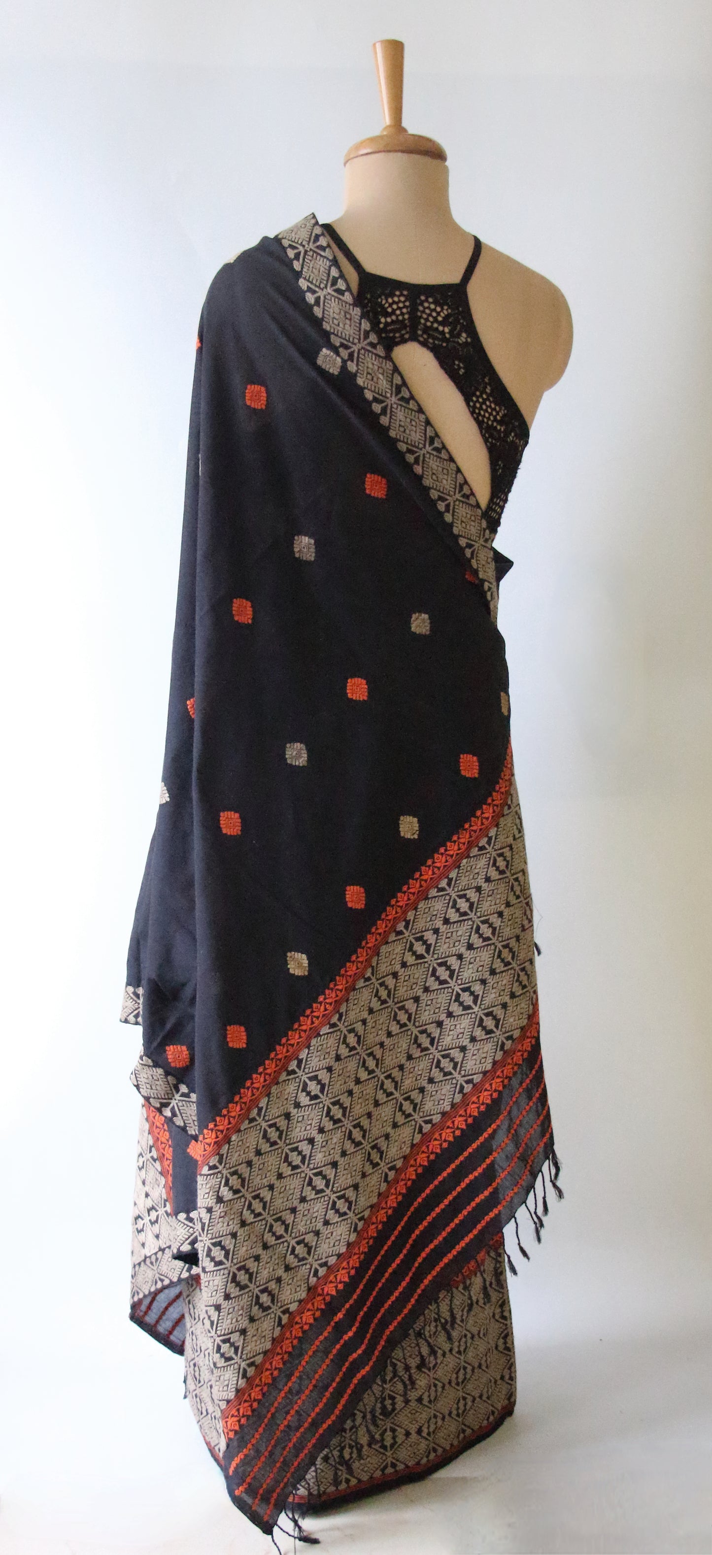Natural Dyed Cotton Handloom Mekhela Chador Set from Assam