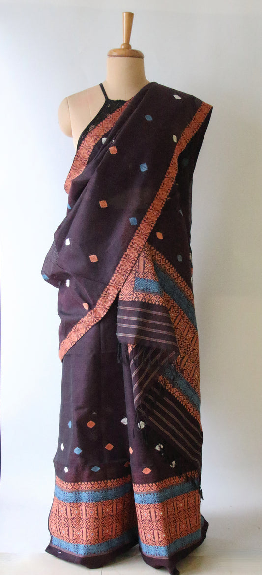 Natural Dyed Purple Cotton Silk Handloom Mekhela Chador Set