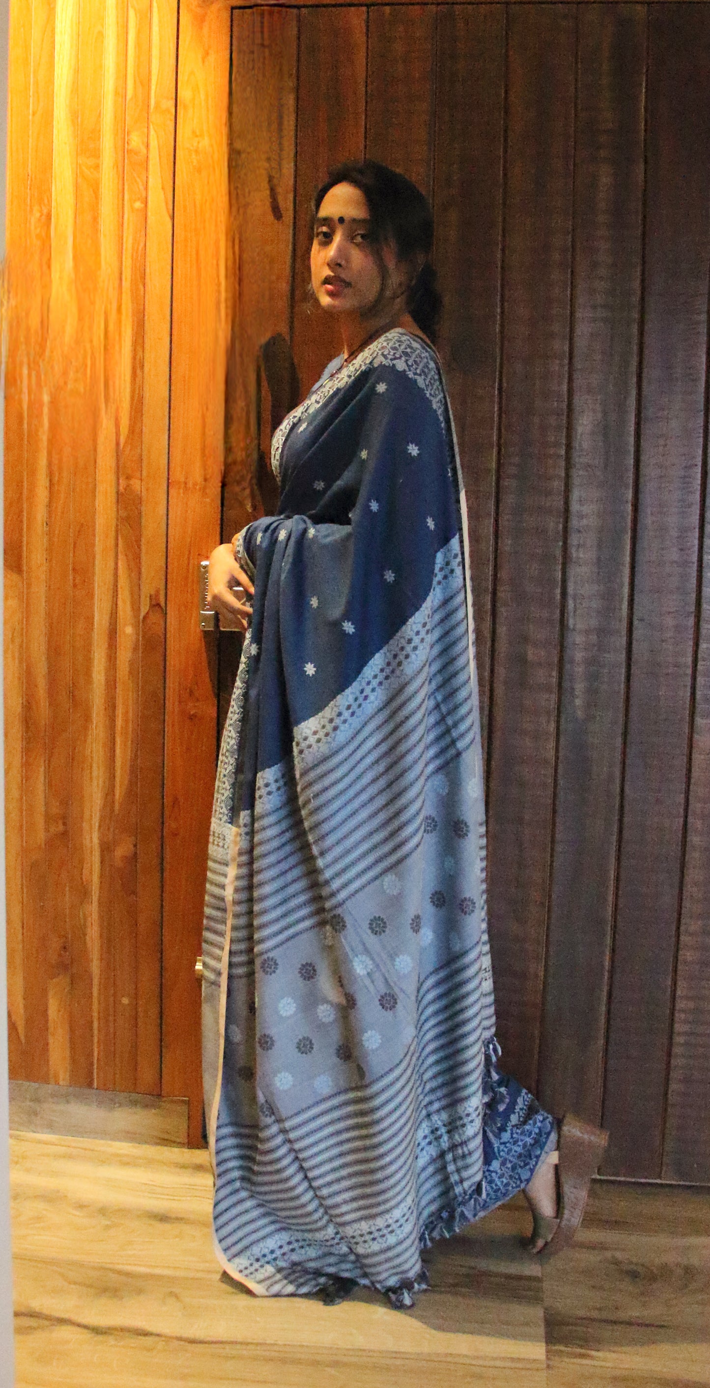 Natural Indigo Dyed Handloom Eri Silk Sari from Assam